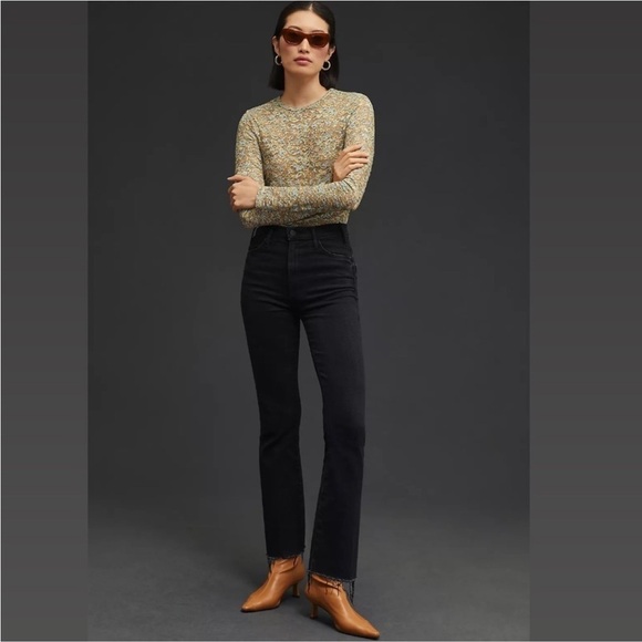 MOTHER The Hustler Ankle Fray Jeans Black Encounters at Night Raw Hem Boot - Picture 16 of 16